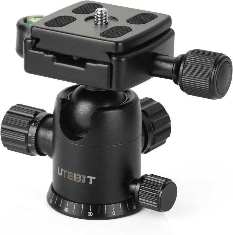 UTEBIT 40MM Metal Tripod Ball Head with Camera Quick Release Plate Swivel 360° Camera Ball Mount 22lbs/10kg Load for 1/4" Tripod Monopod DSLR - Image 1